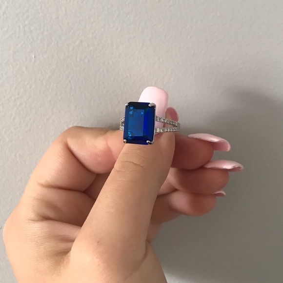 Sapphire & Cubic Zirconia Emerald-Cut Ring